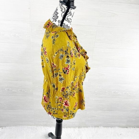 Sundance Calla Floral Ruffle Collar Peplum Crinkle Top - Picture 7 of 9